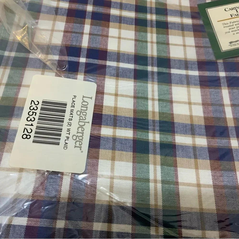 NWT Longaberger 2 PK Placemats Fabric  13” X 19” lot of 2